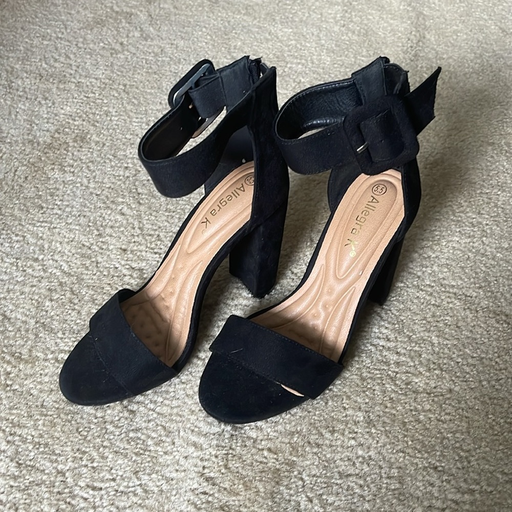 Suede black block heels